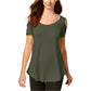 Camiseta feminina JM Collection com ombros descobertos e manga curta, verde, tamanho grande