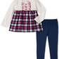 Conjunto de túnica e leggings xadrez de flanela para meninas, 2 peças, infantil, tamanho 4T