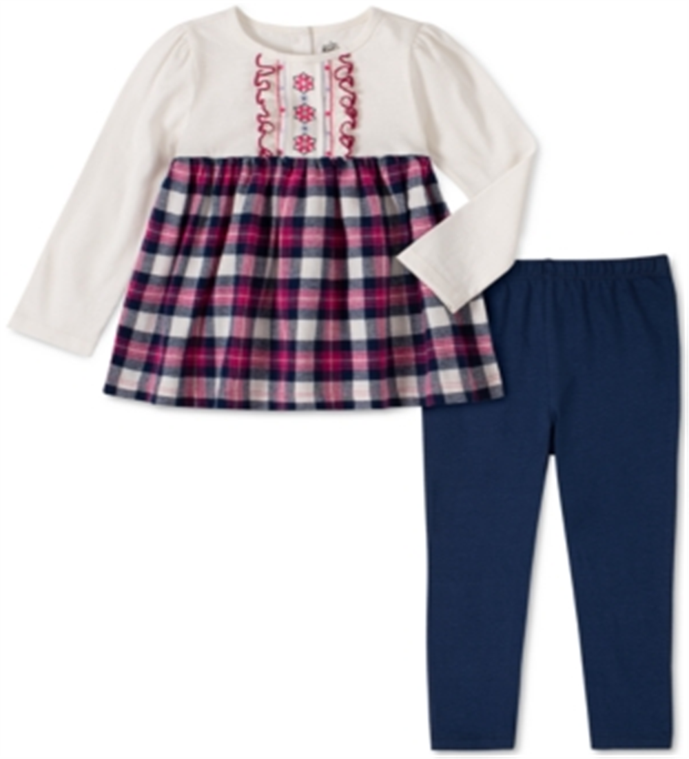 Conjunto de túnica e leggings xadrez de flanela para meninas, 2 peças, infantil, tamanho 4T