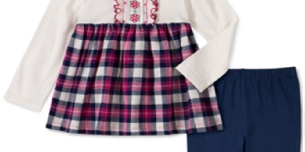 Conjunto de túnica e leggings xadrez de flanela para meninas, 2 peças, infantil, tamanho 4T