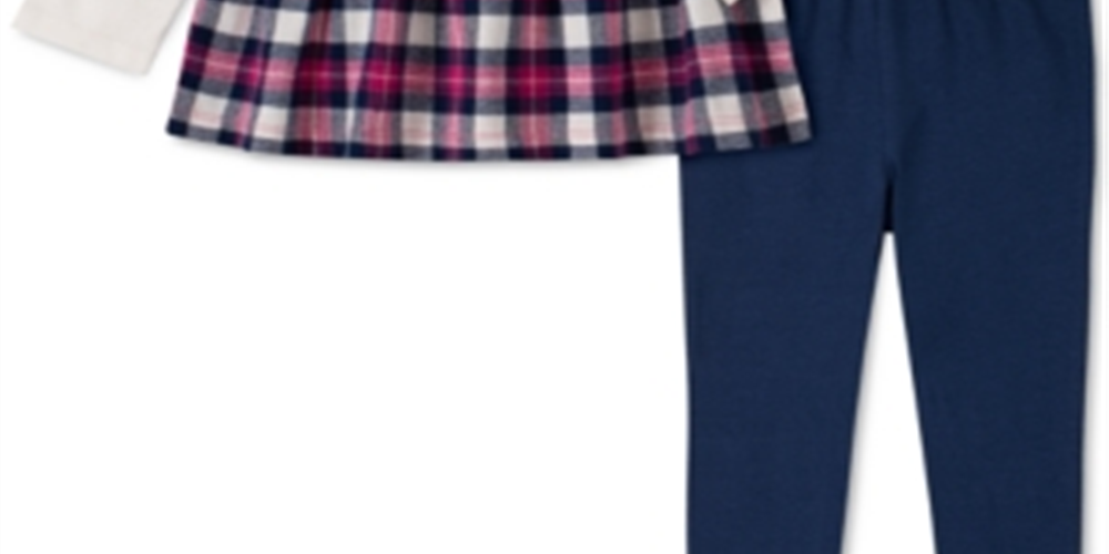 Conjunto de túnica e leggings xadrez de flanela para meninas, 2 peças, infantil, tamanho 4T