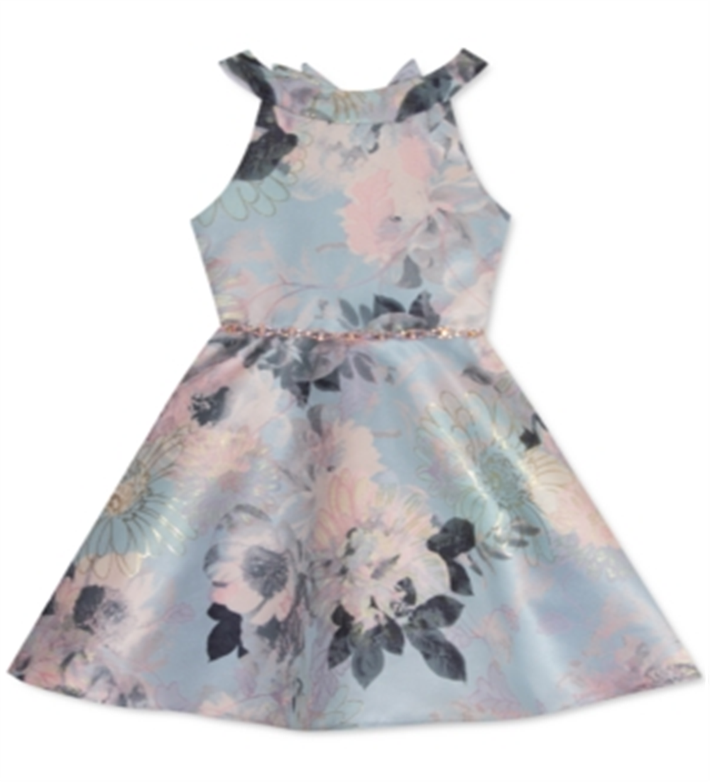 Vestido floral jacquard para meninas, edições raras, rosa, tamanho 6