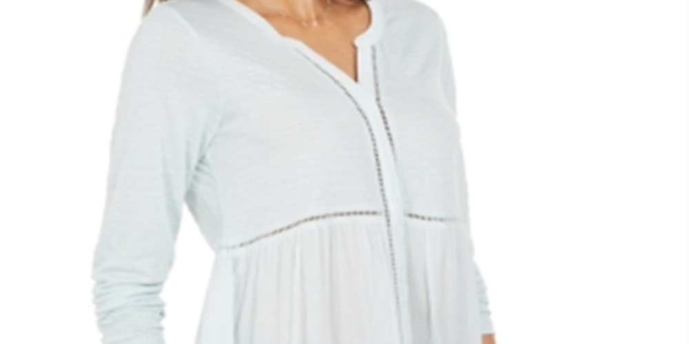 Blusa feminina estilo &amp; co, decote em V, tecido misto, tamanho menta, grande