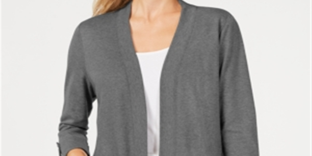 Karen Scott Cardigan feminino de algodão aconchegante, cinza, tamanho pequeno