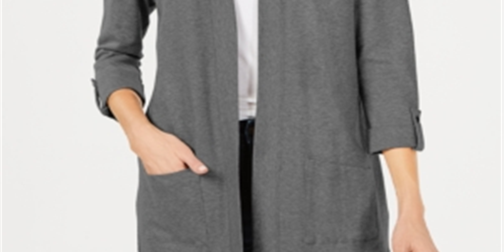 Karen Scott Cardigan feminino de algodão aconchegante, cinza, tamanho pequeno