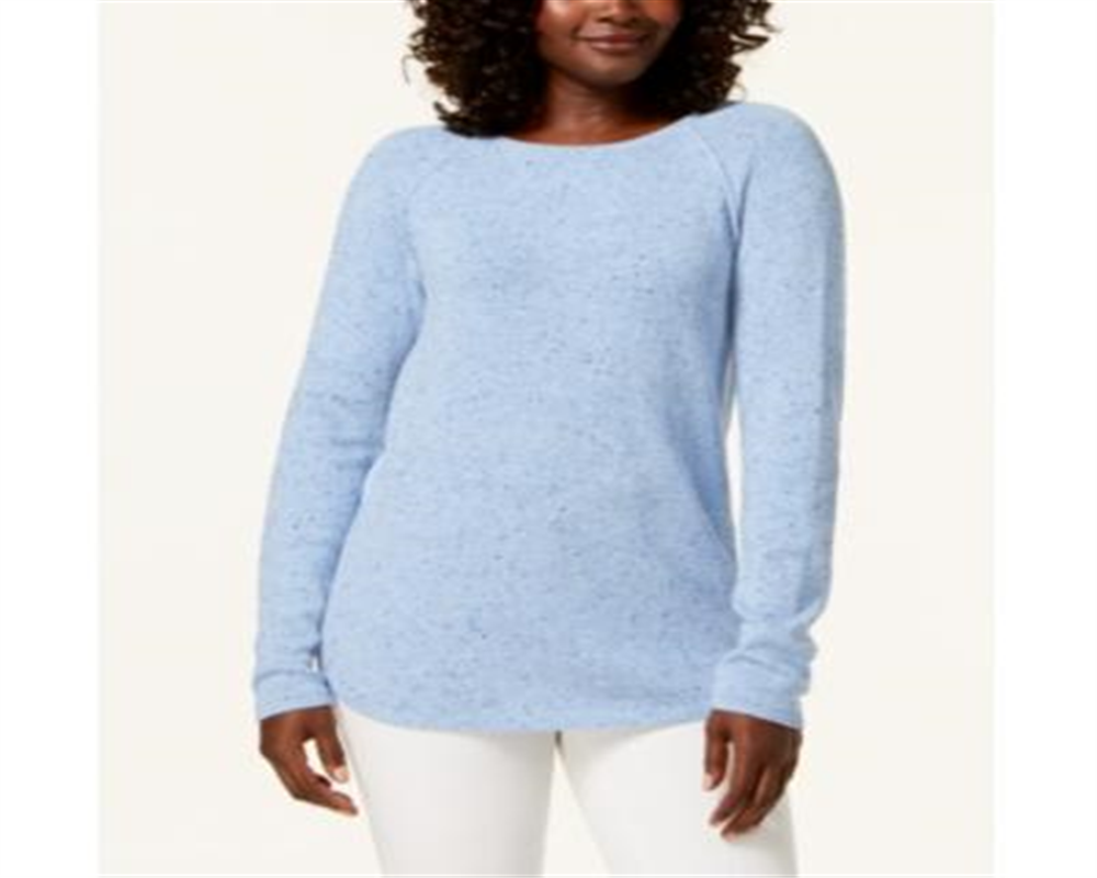 Karen Scott Suéter Feminino Manga Longa Bainha Curva Azul Tamanho Pequeno G