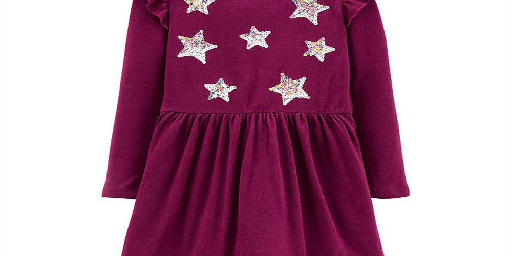 Vestido de malha com lantejoulas e estrelas Carter's Toddler Girl, roxo, tamanho 4T