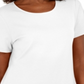 Karen Scott Blusa feminina de algodão com decote redondo e bainha com botões, branca, tamanho grande