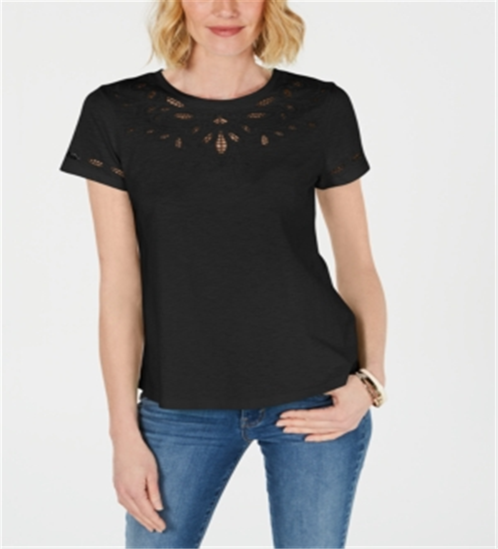 Camiseta feminina de algodão com recorte Charter Club, preta, tamanho XX-G