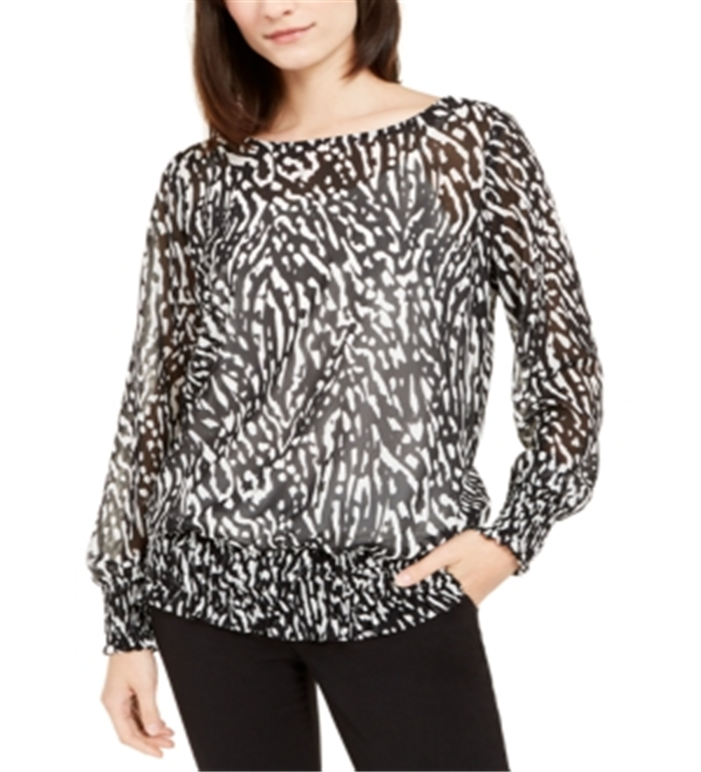 Blusa Alfani Feminina Smocked Branca/Preta Zebra Tamanho Pequeno Médio