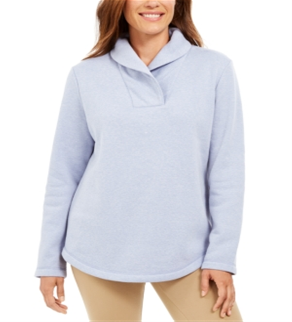 Karen Scott Suéter Feminino Esportivo Gola Xale Fleece Azul Tamanho P