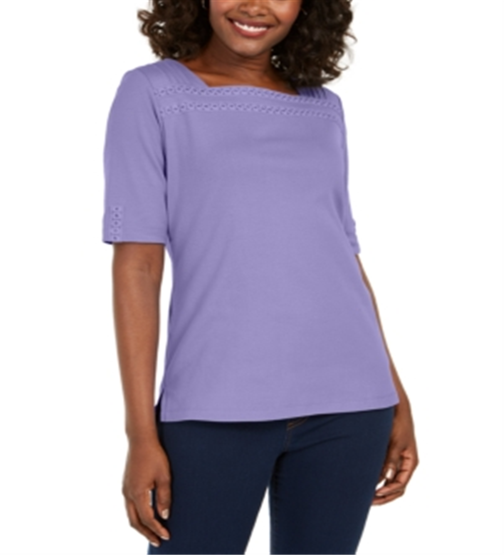 Blusa feminina Karen Scott de algodão com acabamento em ilhós, roxa, tamanho pequeno
