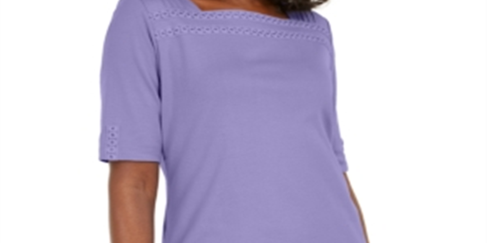 Blusa feminina Karen Scott de algodão com acabamento em ilhós, roxa, tamanho pequeno