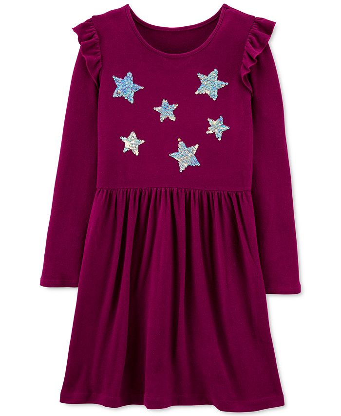 Vestido de malha com lantejoulas e estrelas Carter's Little &amp; Big Girls, roxo, tamanho 8