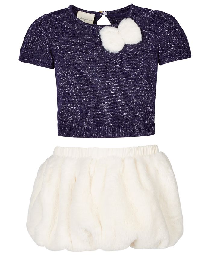Conjunto de suéter metálico e saia de pele sintética First Impressions para bebê menina, 2 peças, azul, tamanho 0 a 3 meses