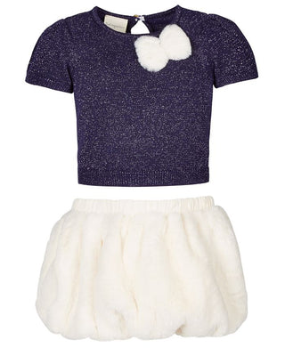 Conjunto de suéter metálico e saia de pele sintética First Impressions para bebê menina, 2 peças, azul, tamanho 0 a 3 meses