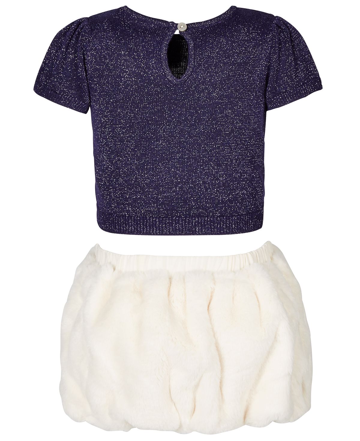 Conjunto de suéter metálico e saia de pele sintética First Impressions para bebê menina, 2 peças, azul, tamanho 0 a 3 meses