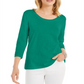 Top feminino estilo &amp; co com manga 3/4 e decote redondo, verde, tamanho médio