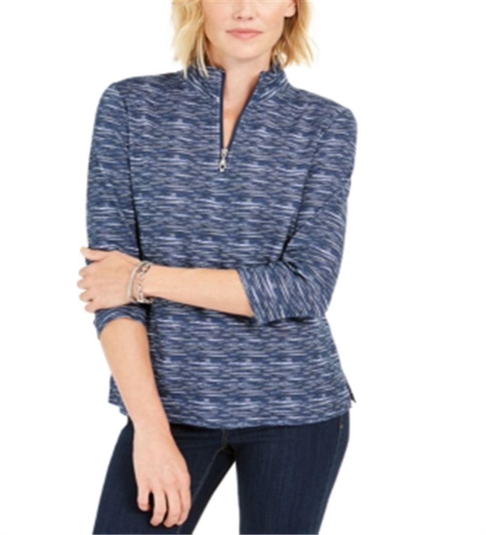 Karen Scott Suéter Feminino Azul com Zíper e Gola Alta Tamanho M