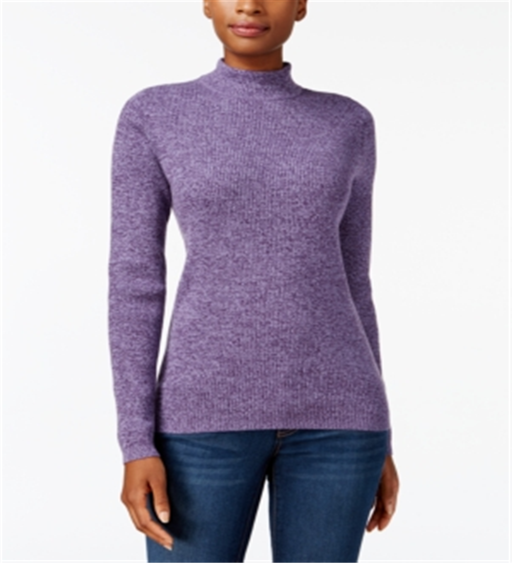 Karen Scott Suéter Feminino de Malha Canelada de Algodão com Gola Alta Roxo Tamanho Pequeno