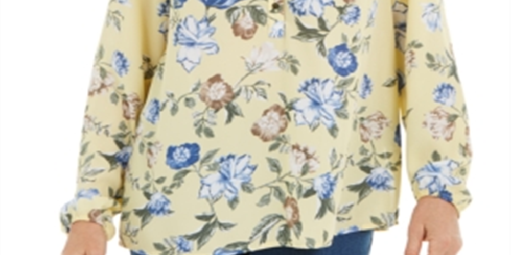 Blusa feminina com estampa floral em georgette, tamanho pequeno, amarela, Charter Club