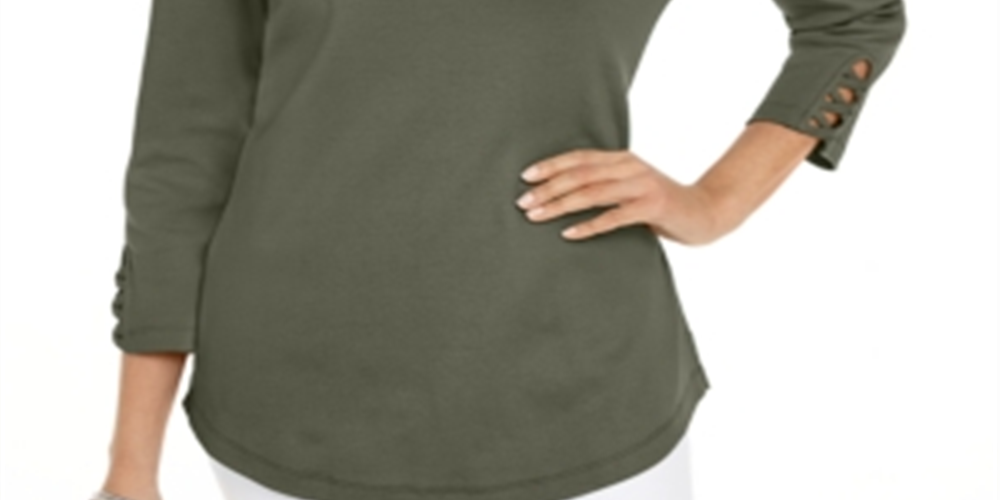 Camiseta feminina Karen Scott de algodão com cadarço, verde, tamanho pequeno