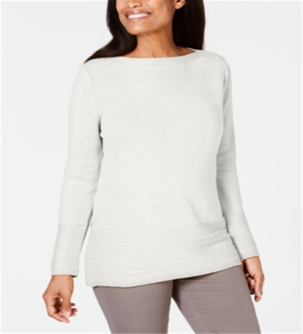 Karen Scott Suéter feminino de algodão com gola canoa, branco, tamanho X-S