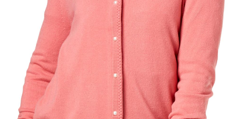 Karen Scott Cardigan Feminino com Botões e Contas Rosa Tamanho Médio