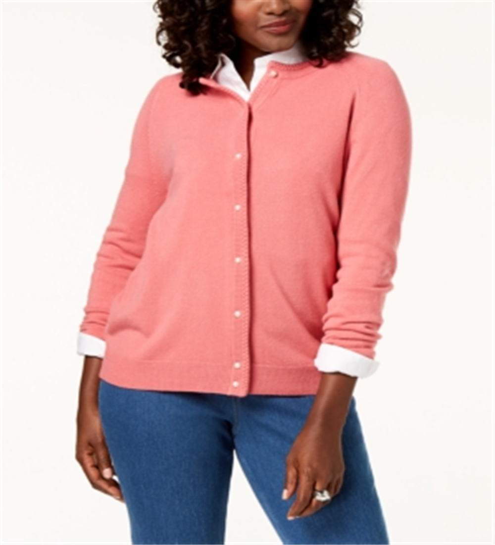 Karen Scott Cardigan Feminino com Botões e Contas Rosa Tamanho Médio