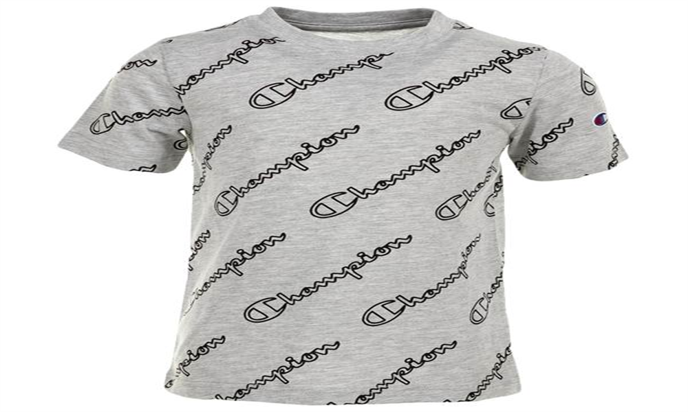 Camiseta Champion Little Boy's Allover Open Script Cinza Tamanho 5