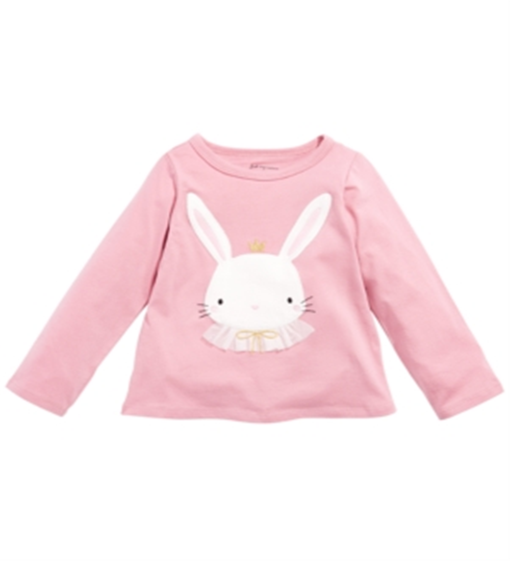 Camiseta de algodão com estampa de coelho First Impressions para bebês meninas, rosa, tamanho 6 a 9 meses