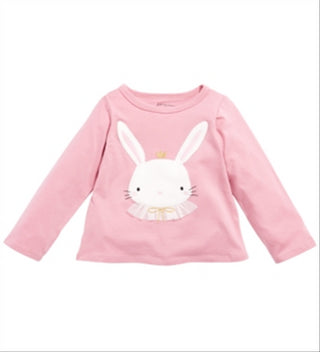 Camiseta de algodão com estampa de coelho First Impressions para bebês meninas, rosa, tamanho 6 a 9 meses