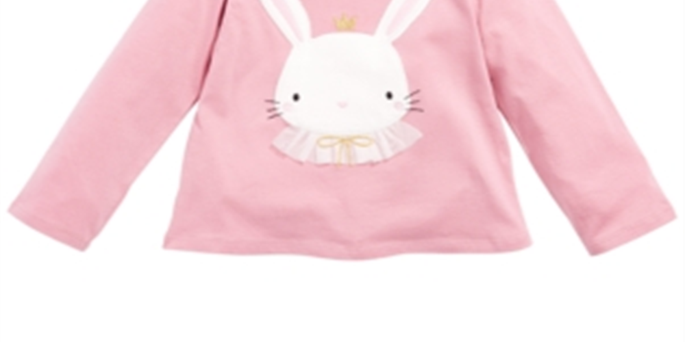 Camiseta de algodão com estampa de coelho First Impressions para bebês meninas, rosa, tamanho 6 a 9 meses
