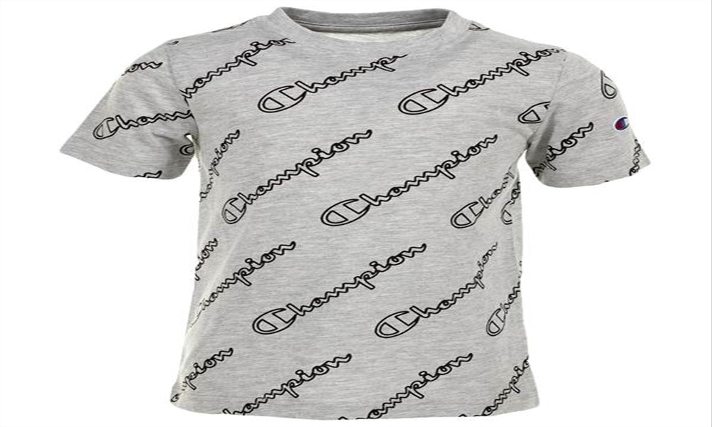 Camiseta Champion Little Boy's Allover Open Script Cinza Tamanho 4