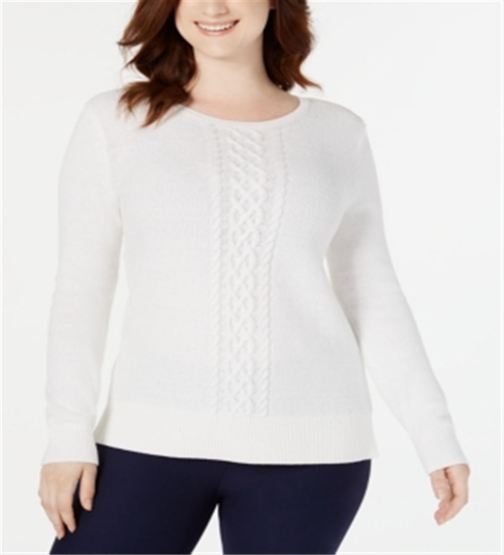 Suéter de tricô feminino Karen Scott, branco, tamanho grande