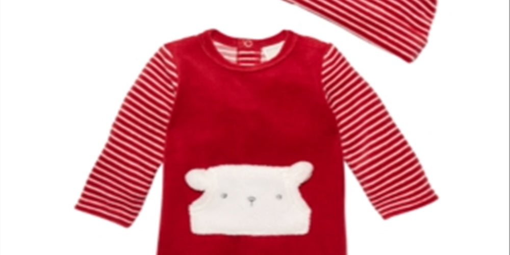 Conjunto de macacão listrado com 2 peças de chapéu e pés First Impressions para bebê menino, vermelho, tamanho 3-6 meses