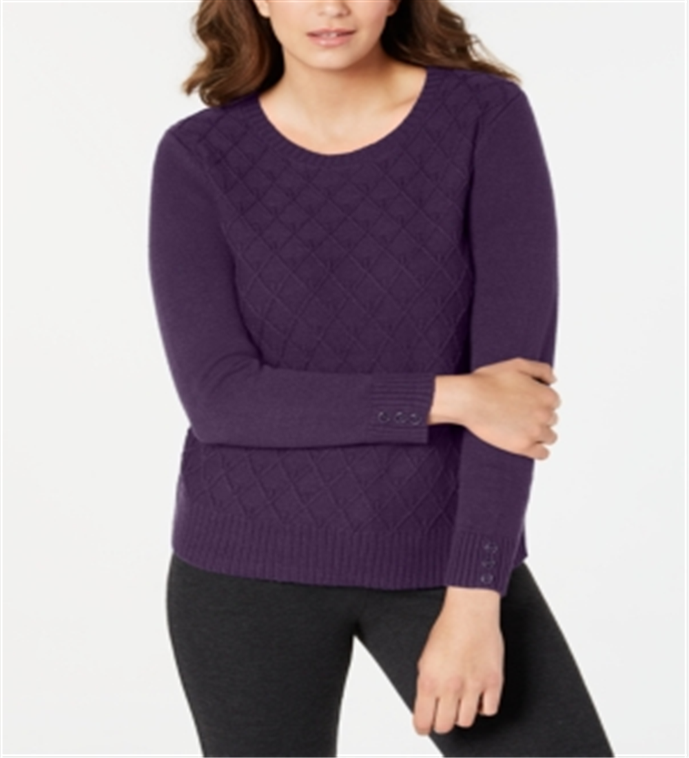 Karen Scott Suéter Feminino de Tricô com Cabo Diamante Roxo Tamanho Médio