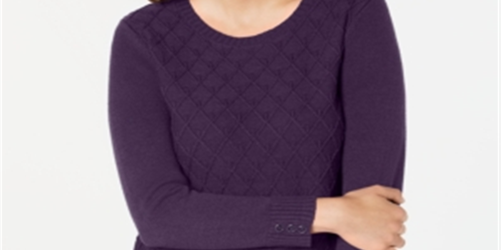 Karen Scott Suéter Feminino de Tricô com Cabo Diamante Roxo Tamanho Médio