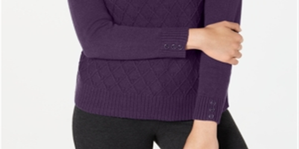 Karen Scott Suéter Feminino de Tricô com Cabo Diamante Roxo Tamanho Médio