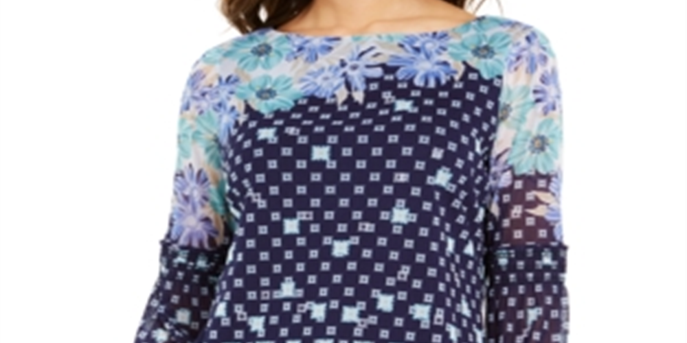Camiseta feminina de malha estampada Charter Club, azul, tamanho grande