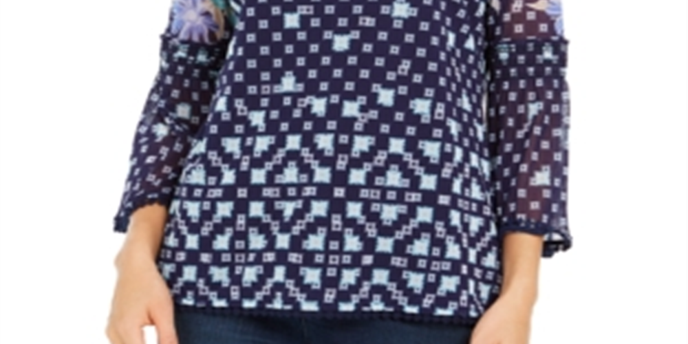 Camiseta feminina de malha estampada Charter Club, azul, tamanho grande