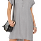 Vestido de camisa feminino estilo &amp; co, de cambraia, alto e baixo, cinza, tamanho X-S