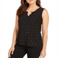 JM Collection Blusa feminina com decote em jacquard e abertura frontal, preta, tamanho pequeno P/M