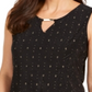 JM Collection Blusa feminina com decote em jacquard e abertura frontal, preta, tamanho pequeno P/M