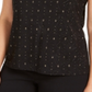 JM Collection Blusa feminina com decote em jacquard e abertura frontal, preta, tamanho pequeno P/M