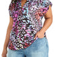 Blusa feminina Rachel Roy estampada, manga curta, decote em V, preta, tamanho 3X