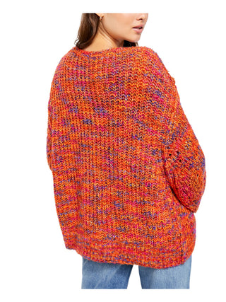 Suéter feminino de manga comprida com decote em V, laranja, tamanho pequeno, da Free People