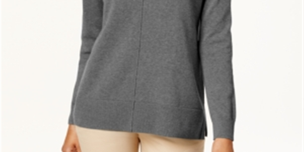 Karen Scott Suéter Feminino de Algodão com Detalhe de Costura e Gola Simulada, Cinza Escuro, Tamanho XXG