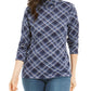Karen Scott Blusa Feminina Xadrez Gola Alta Azul Tamanho P