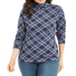 Karen Scott Blusa Feminina Gola Alta Estampada Xadrez Azul Tamanho Médio